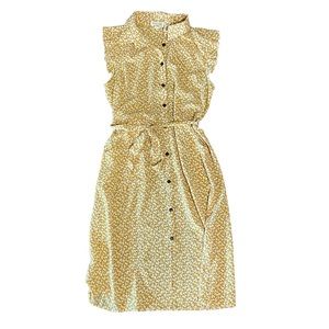 Yellow dress, buttons with removable tie belt and pockets.